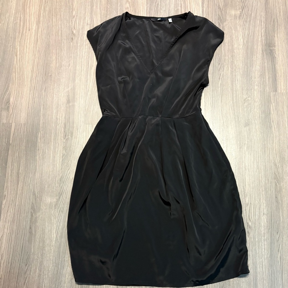 H&M Black Pleated Cocktail Mini Dress